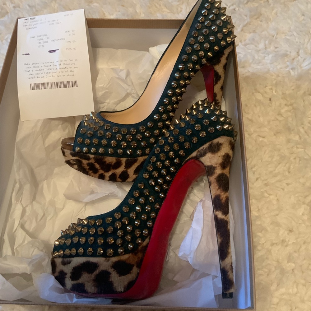 Christian Louboutin studded heels, leopard detail